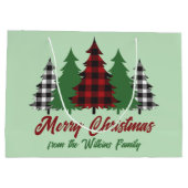 Rustiek Rood Groen Geplaagd Kerstbomen Custom Groot Cadeauzakje (Achterkant)