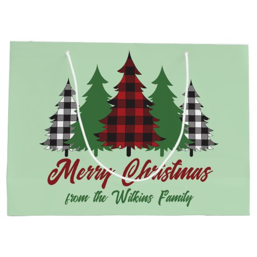 Rustiek Rood Groen Geplaagd Kerstbomen Custom Groot Cadeauzakje (Achterkant)