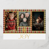 Rustiek rood & groen geplakt Christmas Joy Foto Folie Feestdagenkaart (Voorkant)