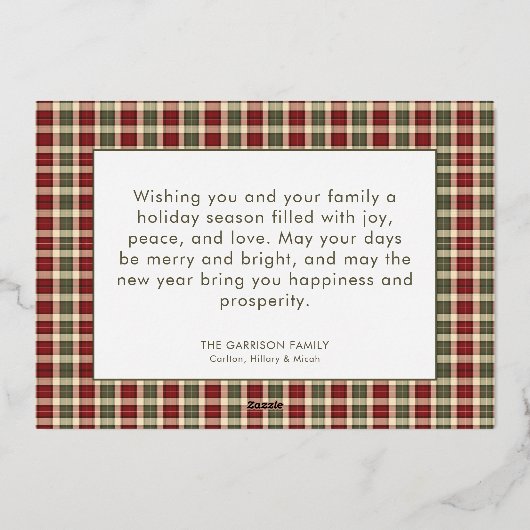 Rustiek rood & groen geplakt Christmas Joy Foto Folie Feestdagenkaart (Achterkant)