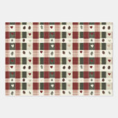 Rustiek rood groen geplakt harten kerstvakantie inpakpapier vel (Voorkant 3)