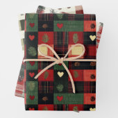 Rustiek rood groen geplakt harten kerstvakantie inpakpapier vel (In situ)