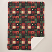 Rustiek rood groen geplakt harten kerstvakantie sherpa deken (Voorkant)