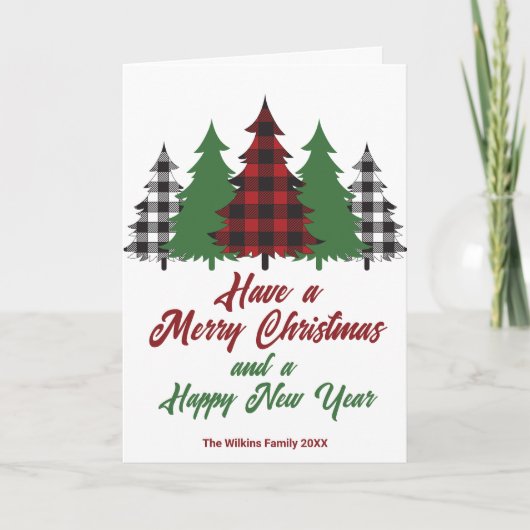 Rustiek rood groen geplakte bomen Kerstbrief Feestdagen Kaart (Voorkant)