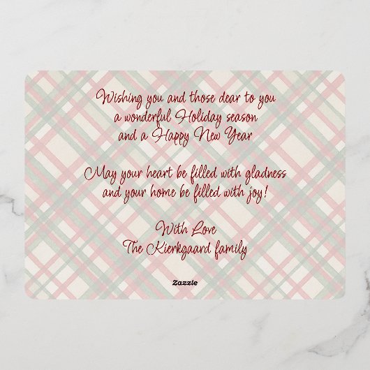 Rustiek rood groen geplette Waterverf en goud Folie Feestdagenkaart (Achterkant)