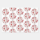 Rustiek Rood Groen Vrolijk Kerstmis Ornament Inpakpapier Vel (Voorkant)