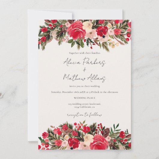 Rustiek Rood groen winter Bloemen alles in één bru Kaart (Voorkant)