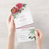 Rustiek Rood & Groen Winter Pijn Bloemendiner All In One Uitnodiging (Afscheurbaar)