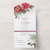 Rustiek Rood & Groen Winter Pijn Bloemendiner All In One Uitnodiging (Binnen)