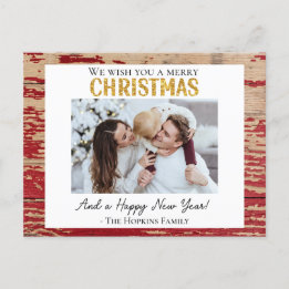 Rustiek Rood Hout Custom Foto Kerst Briefkaart