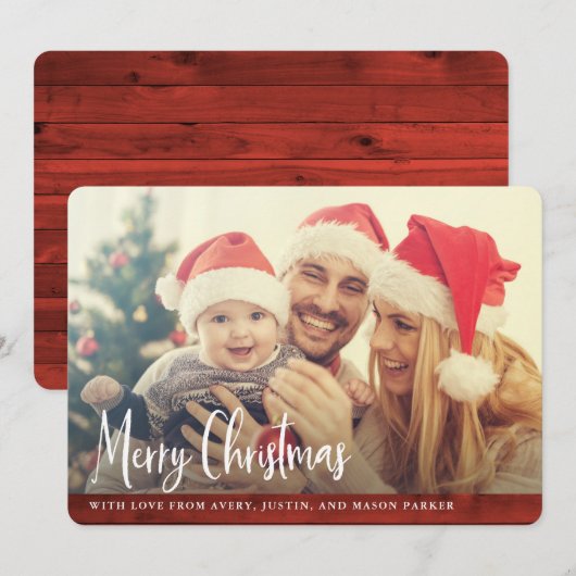 rustiek rood hout | Vrolijke kerstfoto Feestdagenkaart (Voorkant / Achterkant)