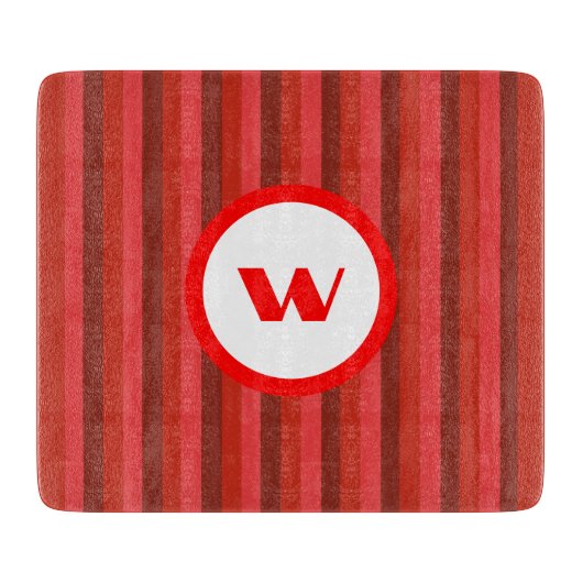 Rustiek rood monogram & strepen snijplank (Voorkant)