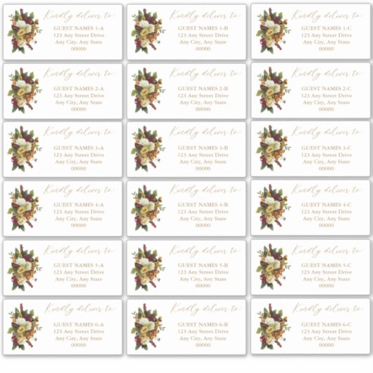 Rustiek Rood | Oranje Bloemen bruiloft Gast Adres Sticker (Voorkant)