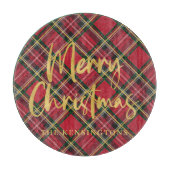 Rustiek Rood Plaid Goud Folie Script Vrolijk Kerst Snijplank (Voorkant)