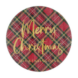 Rustiek Rood Plaid Goud Folie Script Vrolijk Kerst Snijplank