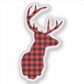 Rustiek Rood Plaid Herten Hoofd Sticker (Voorkant)