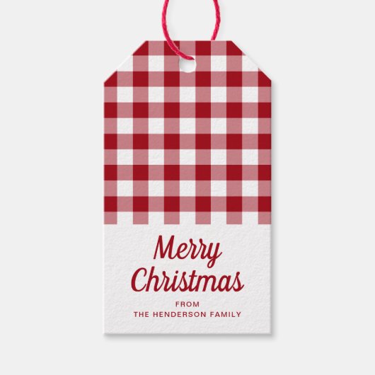 Rustiek Rood Plaid Vrolijk Kerstfeest Cadeaulabel (Voorkant)