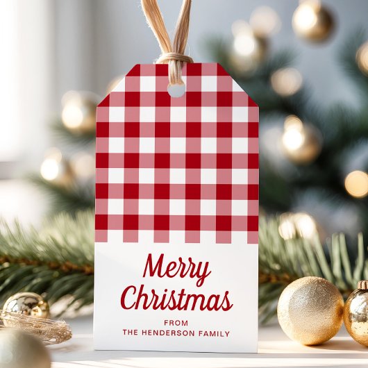 Rustiek Rood Plaid Vrolijk Kerstfeest Cadeaulabel