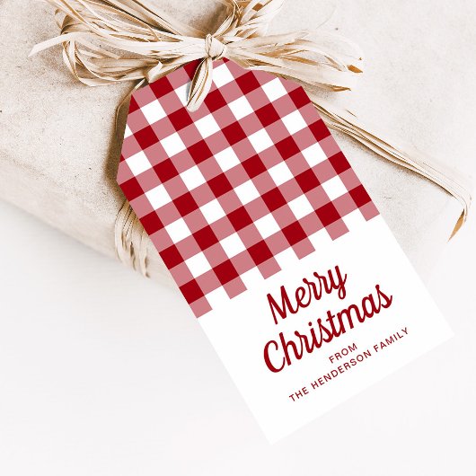 Rustiek Rood Plaid Vrolijk Kerstfeest Cadeaulabel