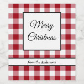 Rustiek Rood Plaid Vrolijk Kerstfeest Wijn Etiket (Enkel label)