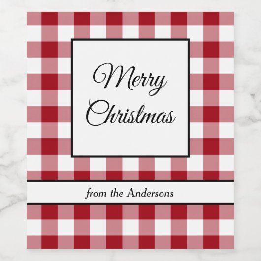 Rustiek Rood Plaid Vrolijk Kerstfeest Wijn Etiket (Enkel label)