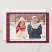 Rustiek Rood Plaid Vrolijk Kerstmis Paar Foto Feestdagenkaart (Voorkant)