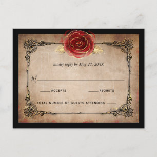 Rustiek Rood Rose Goud Zwart Elegant Bruiloft RSVP Briefkaart