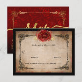 Rustiek Rood Rose Goud Zwart Elegant Bruiloft RSVP Briefkaart (Voorkant / Achterkant)