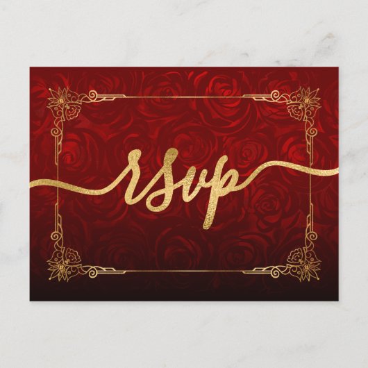 Rustiek Rood Rose Goud Zwart Elegant Bruiloft RSVP Briefkaart (Achterkant)