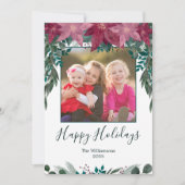 Rustiek Rood Roze Poinsettias Greenery Boho Foto Feestdagenkaart (Voorkant)