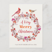 Rustiek rood roze sinaasappel hulst kerstkrans feestdagenkaart (Voorkant)