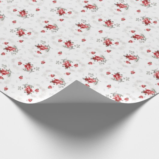 Rustiek  rood rozenpatroon cadeaupapier (Hoek)