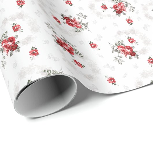 Rustiek  rood rozenpatroon cadeaupapier (Rol Hoek)