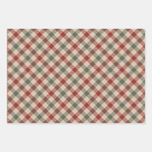 Rustiek Rood, Tan & Groen Kerstmis Verpakkend Docu Inpakpapier Vel (Voorkant 2)