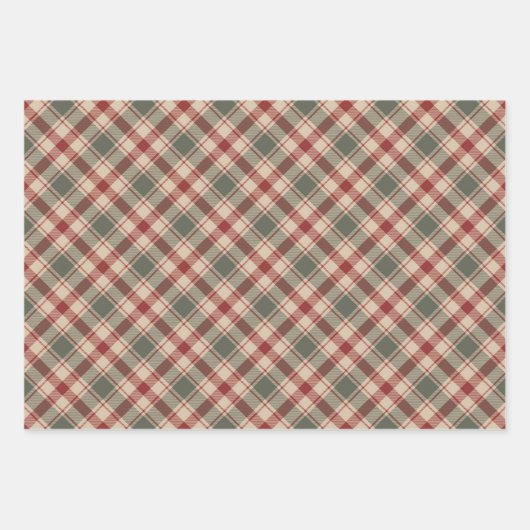 Rustiek Rood, Tan & Groen Kerstmis Verpakkend Docu Inpakpapier Vel (Voorkant 2)