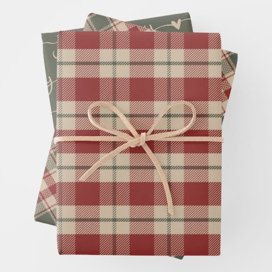 Rustiek Rood, Tan & Groen Kerstmis Verpakkend Docu Inpakpapier Vel (In situ)