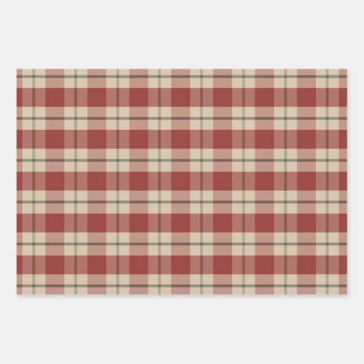 Rustiek Rood, Tan & Groen Kerstmis Verpakkend Docu Inpakpapier Vel (Voorkant)