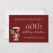 Rustiek rood wijnglas 60e verjaardag partij RSVP kaartje (Voorkant)