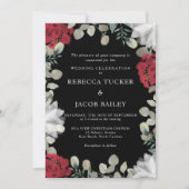 Rustiek Rood & Wit Bloemen Groen Zwart Bruiloft Kaart (Voorkant)