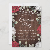 Rustiek Rood Wit Bloemen Lichten Kerstfeest Kaart (Voorkant)