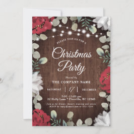 Rustiek Rood Wit Bloemen Lichten Kerstfeest Kaart