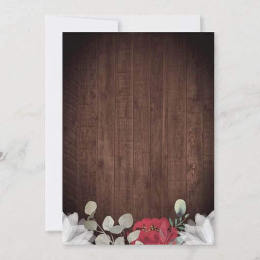 Rustiek Rood Wit Bloemen Lichten Kerstfeest Kaart (Achterkant)