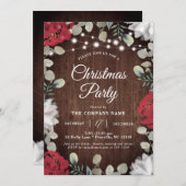 Rustiek Rood Wit Bloemen Lichten Kerstfeest Kaart (Voorkant / Achterkant)