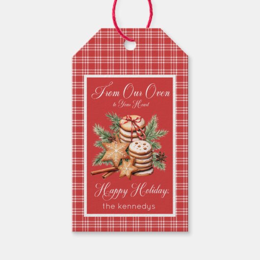 Rustiek Rood & Wit geruite Cookie Tray Cadeaulabel (Voorkant)