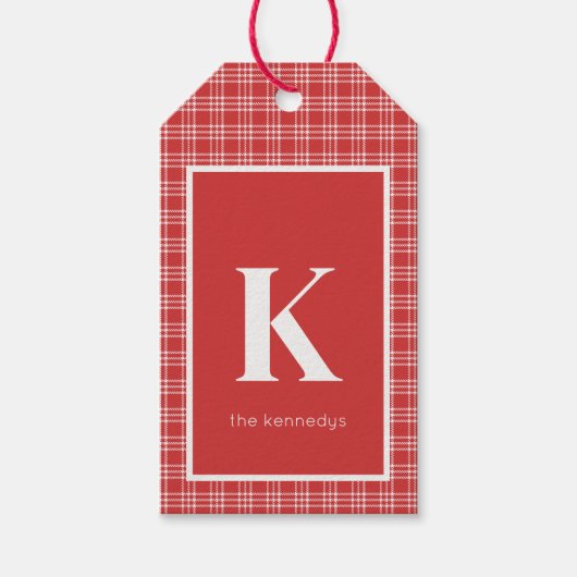 Rustiek Rood & Wit geruite Monogram Cadeaulabel (Voorkant)