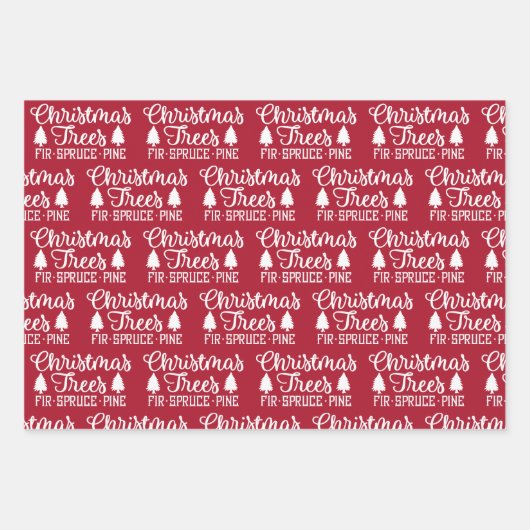 Rustiek Rood Wit & Zwart Kerstbomen Inpakpapier Vel (Voorkant)