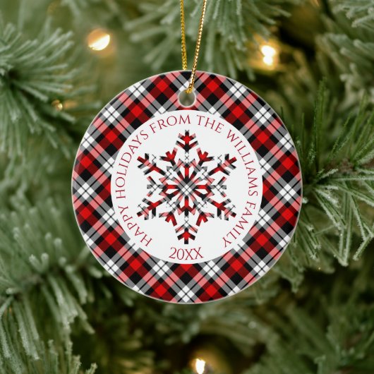 Rustiek Rood Wit Zwart Tartan Controles Sneeuwvlok Keramisch Ornament (Boom)