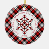Rustiek Rood Wit Zwart Tartan Controles Sneeuwvlok Keramisch Ornament (Voorkant)
