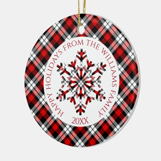 Rustiek Rood Wit Zwart Tartan Controles Sneeuwvlok Keramisch Ornament (Links)