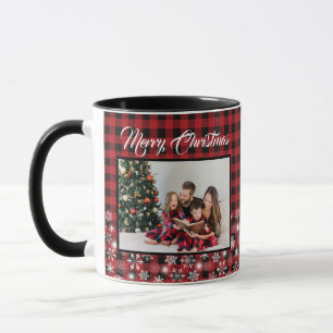 Rustiek Rood Zwart Buffalo Plaid Familie Foto Mok